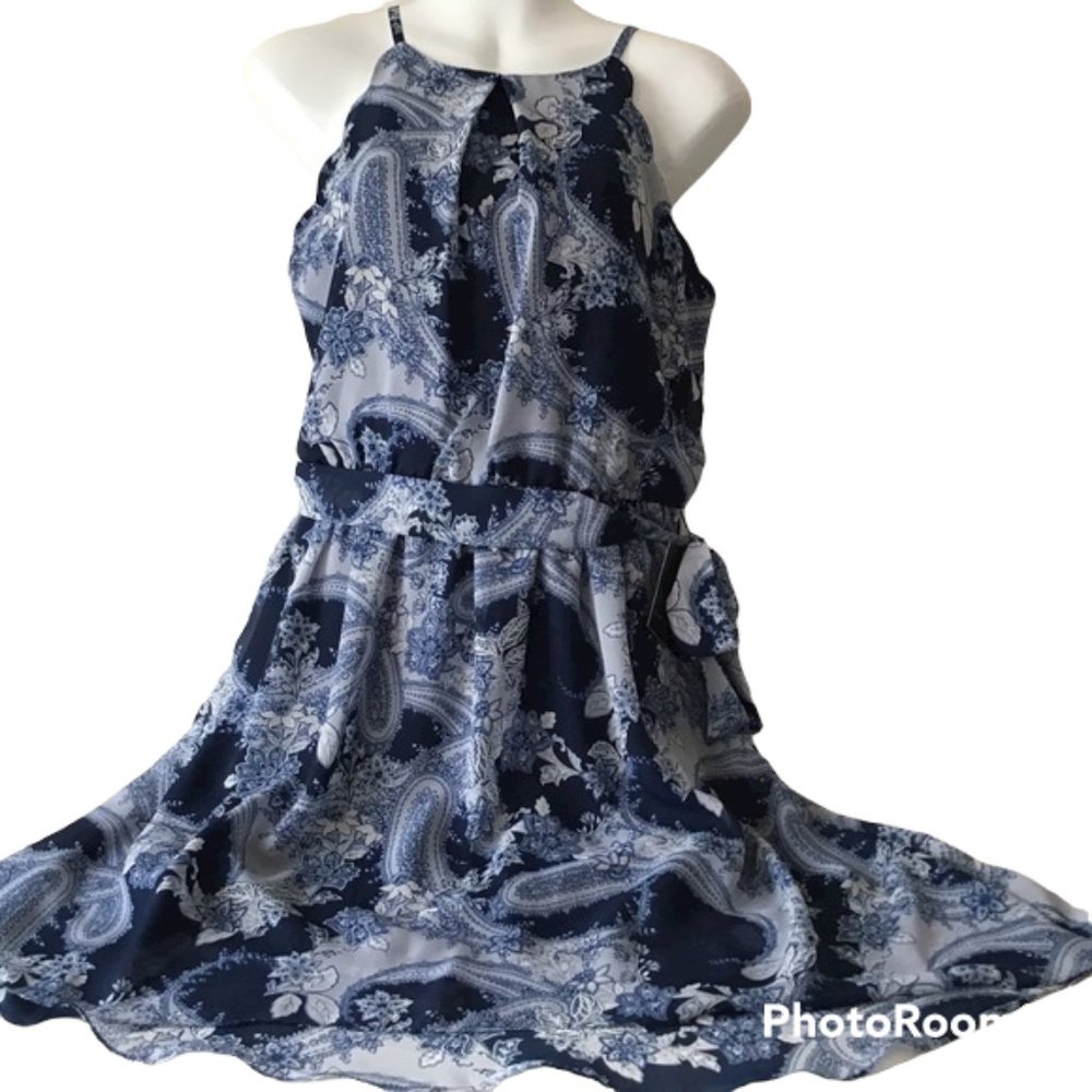 Dress Medium NWT $119 Halter Blue Floral by IN San Fran.